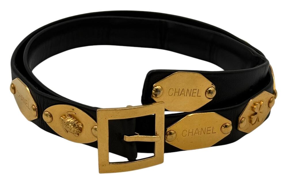 Chanel Fall 1996 "Charms" Black Leather Belt - Size 33/34